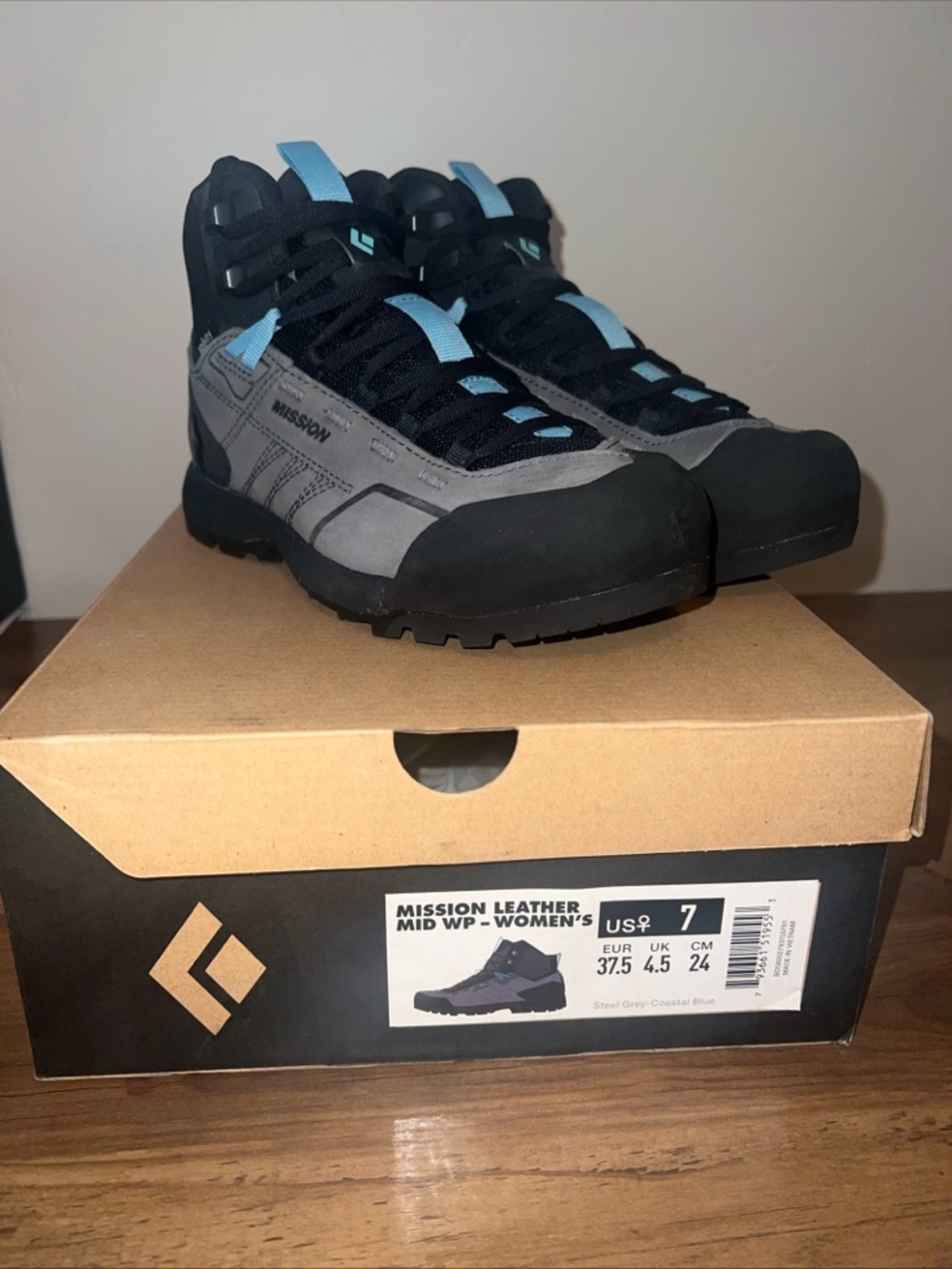 Black diamond womens 7 eu 37.5 mission leather mid wp blue Gray Hiking Boots